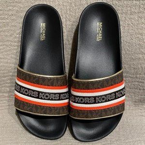 Michael Kors Gilmore Slide Sandals - Brown & Orange - Size 10
